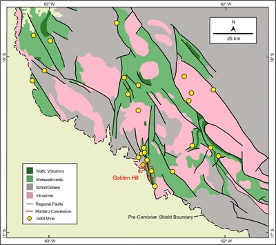 Figure 2: Golden Hill regional geological setting. (CNW Group/Mantaro Silver Corp.)