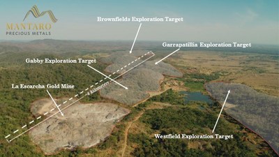 Figure 1: Aerial View of Golden Hill Exploration Target Areas (CNW Group/Mantaro Precious Metals Corp.)
